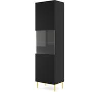 AKL FURNITURE Vitrina efecto madera Negro y Dorado LED