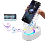 AKLLCCR Altavoz Bluetooth inalámbrico de inducción 5 en 1, Soporte para teléfono Recargable de Emergencia (3000 mAh) con luz Ambiental Colorida Plegable de 300° para Tablet, iPhone, Android, Regalos