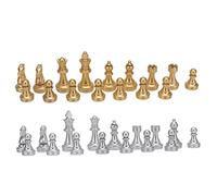 AKLOSIPY 32 Piezas de Ajedrez con Figuras de Rey de 0,93 Pulgadas, Juego de Ajedrez PS Dorado y Plateado para Adultos y Niños