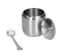 AKLOSIPY Contenedor de Azúcar de 370ML en Acero Inoxidable 304, Caja de Condimentos Pulida y Cepillada con Cuchara, Ideal para Azúcar, Sal y Almacenamiento