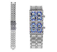 AKLOSIPY Reloj LED con Banda de Acero de Moda para Parejas, Reloj de Pulsera Electrónico con Pulsera única y Pantalla Iluminada en Azul o Rojo (Cinta plateada Blu-ray)
