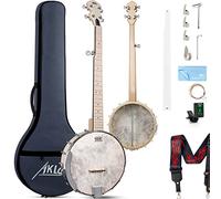 AKLOT Banjos de 5 cuerdas, tamaño completo, parte trasera abierta, cuerpo de arce ajustable, cabeza Remo con 2 llaves de afinación, 4 púas, cuerdas, afinador, regla de correa, paño de limpieza, bolsa