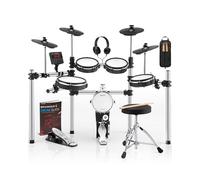 AKLOT Batería eléctrica con Kick-Tower: 4 almohadillas de malla de doble zona, tambor de patada estilo torre de 8 pulgadas, snare de 10 pulgadas, platillos de doble zona de 10 pulgadas con
