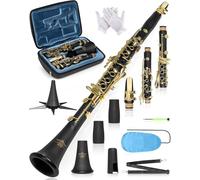 AKLOT Clarinete de concierto B Flat: diseño de agujero de tono de precisión para una entonación estable, llaves chapadas en oro duraderas, con funda resistente a los arañazos, barril, soporte para