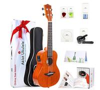 Aklot Concierto Eléctrico Ukelele Caoba Maciza de 23 Pulgadas Ukulele con Curso Gratuito Online,Sintonizador incorporado, kits de inicio