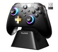 AKNES EasySMX D05 Mando Inalámbrico con Base de Carga para PC/Switch/iOS/Android, Joysticks y Gatillos Hall,2 Botones Traseros Programables,Tasa de sondeo de 1000Hz,Iluminación RGB Ajustable (Negro)