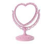 AKOAK Espejo cosmético en forma de corazón, plástico, doble cara, giratorio, ligero, espejo de baño y dormitorio (rosa)
