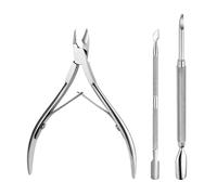 AKOAK Juego de 3 herramientas de uñas exfoliantes para cutículas de tres piezas, de acero inoxidable, de doble cabeza, para piel muerta, cortaúñas para el hogar