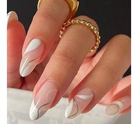 AKOFIC 24 Piezas Uñas Postizas Corta, Francesa Oval Puntas Uñas Postizas con Uñas de Gel Postizas Uñas Press On para Arte de Uñas para Mujeres (Desnudo Blanco)