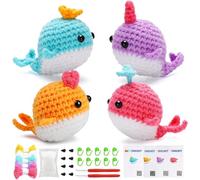 AKOFIC Crochet Kit Principiantes - Kit Ganchillo Principiantes con Tutoriales en Vídeo Paso a Paso, Kit de Animales de Ganchillo, Amigurumi Kit para Adultos y Niños, DIY Tejido a Mano, 4 Ballena