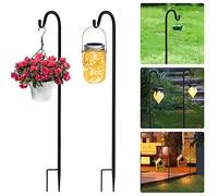 AKOFIC Ganchos de Pastor, 2 Piezas Ganchos de Metal para Jardín de 100 cm, Varilla de Pastor con Gancho Soporte para Cestas de Plantas Luces Solares Comedero de Pájaros Bodas Linternas Farolas, Negro