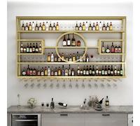 AKOGG Botellero de Pared, Estantería Moderna para Vino con Iluminación LED, Soporte para Botellas, Colgador de Copas y Organizador de Bar, Marco de Metal para Hogar Restaurante Bodega(Gold,140cm)