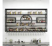 AKOGG Botellero de Pared, Estantería Moderna para Vino con Iluminación LED, Soporte para Botellas, Colgador de Copas y Organizador de Bar, Marco de Metal para Hogar Restaurante Bodega(Black,200cm)
