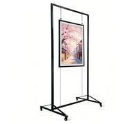 AKOGG Expositor Plegable Móvil para Cuadros de Aluminio, Soporte Expositivo Regulable para Obras de Arte con Ruedas y Sistema de Suspensión, Expositor Flexible para Galerías(Black,100 * 220cm)
