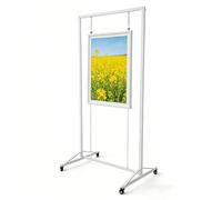 AKOGG Expositor Plegable Móvil para Cuadros de Aluminio, Soporte Expositivo Regulable para Obras de Arte con Ruedas y Sistema de Suspensión, Expositor Flexible para Galerías(White,100 * 240cm)