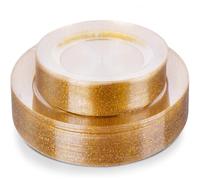 AKOLAFE 40 Platos de plástico transparente dorados con 2 tamaños, platos de plástico reutilizables de 19 cm y 26 cm, platos de plástico resistentes, platos reutilizables para bodas, fiestas,