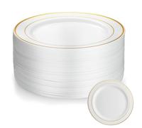 AKOLAFE 50 Piezas Platos de Plastico 20 cm Vajilla Plastico Duro Reutilizables Blanco con Borde Dorado Platos Cumpleaños para Bodas, Fiestas, Cumpleaños, Navidad