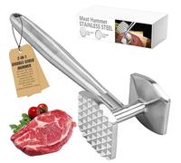 AKOLAFE Ablandador de Carne en Acero Inoxidable 304, Martillo para Carne de Doble Cara Profesional, Martillo para Ablandar Carne Robusto para Bistec, Schnitzel y Ternera, Compatible con Lavavajillas