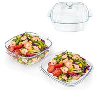 AKOLAFE Bandeja Horno Cristal 1,5 L Cacerola con Tapa de Cristal Fuente de Cristal para Horno Cacerolas de Cocina Fabricado en Vidrio Oven Oval para Horno, Microondas, Congelador y Lavavajillas