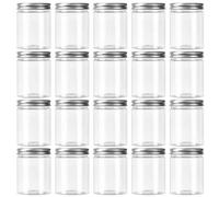 AKOLAFE Paquete de 20 tarros de plástico de 250 ml con tapas de aluminio blanco, almacenamiento de hardware, manualidades y fabricación de slime