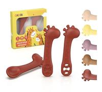 akolik PreCucharas Para Bebes, 3 Piezas de Cuchara Bebe Aprendizaje Cuchara Baby, Munchkin Cubiertos Infantiles Jirafas Mordedor para bebés y niños pequeños a partir de 4 meses (Combinación marrón)