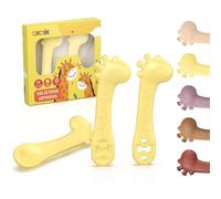 akolik PreCucharas Para Bebes, 3 Piezas de Cuchara Bebe Aprendizaje Cuchara Baby, Munchkin Cubiertos Infantiles Jirafas Mordedor para bebés y niños pequeños a partir de 4 meses (Combinación amarilla)