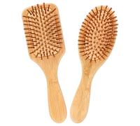 AKONE Cepillo para el pelo de bambú, 2 unidades, cepillo de pelo natural de madera, cepillos con cabeza redonda y dientes de bambú, peine con almohadilla de aire, sin daños en el cabello, cepillo de