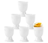 AKONE Huevera de porcelana, 6 unidades, hueveras de cerámica, para desayuno, hueveras, juego blanco, para huevos duros y blandos, cocina, casa, restaurante
