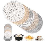 AKONE Salvamanteles resistentes al calor, 5 unidades de posavasos de algodón, 18 cm, redondos, salvamanteles con cesta de almacenamiento para cocina, cuenco, olla, sartenes, jarra, plato