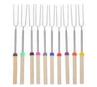 AKOOSY 10 Piezas Pinchos para Barbacoa Retráctiles de Acero Inoxidable Mango de Madera y Bolsa de Almacenamiento, Doble Punta para Malvaviscos y Kabobs en Fogatas y Camping