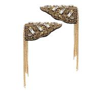 AKOOSY 2 Piezas Charreteras de Hombro con Flecos Metálicos y Cuentas Aplique de Cadena con Pedrería Accesorio para Uniforme y Disfraz Paquete para Mujer