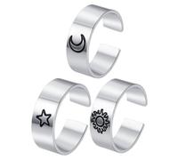 AKOOSY 3 piezas Anillos Ajustables de Vintage con Diseño de Sol Luna y Estrella para Mujer Anillos de Moda Abiertos para Fiestas y Regalos