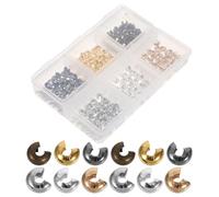 AKOOSY 300 Unidades Cuentas de Engarzado Semicirculares y Cubiertas Metálicas Plata y Bronce para Fabricación de Pulseras y Collares Accesorios Profesionales para Asegurar Nudos y