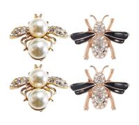 AKOOSY 4 piezas Hebillas de Zapatos Metálicas Decorativas con Diseño de Abeja Clips Ajustables con Piedras Brillantes y Perlas Artificiales para Mujer Accesorio Elegante para Trabajo