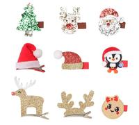 AKOOSY 9 Pinzas Pelo de Navidad Purpurina, Diseño de Reno y Muñeco de Nieve, Accesorios para Fiesta de Cumpleaños y Ambiente Festivo, Material de Cuero Artificial y Varios estilos