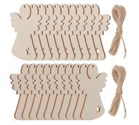 AKOOSY Adornos de Madera sin Pintar con Forma de Ángel, 20 Piezas 7.8x6.4 Cm, Rodajas de Madera para Manualidades Diy, Colgantes con Agujero para Decoración de Bodas, Cumpleaños