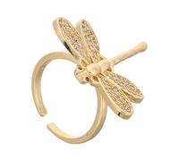 AKOOSY Anillo Abierto para Mujer Diseño de Libélula y Circonitas Cúbicas, Chapado, Ajustable para Compromiso y Uso Diario