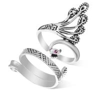 AKOOSY Anillos de Crochet Ajustables para Tejer, 2 Piezas, Guía de Hilo para Dedos, Diseño Abierto en Plata Patrón Pavo Real y Rayas, Accesorios Prácticos para Artesanía y Manualidades