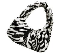 AKOOSY Bolso de Hombro para Mujer de Invierno Bolsa de Mano de Felpa con Diseño de Rayas Bandolera y Ligera para Fiesta y Diario Color Negro
