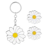 AKOOSY Broche de Margarita y Llavero Creativo 3 Piezas, Accesorio de Llaves Colorido, Mini Tamaño, Set Decorativo para Regalos, Adecuado para Uso Diario y Coleccionistas