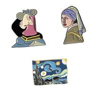AKOOSY Broches De Pintura Al Óleo Famosos 3 Piezas, Aleación Durable, Botón Para Cuello Unisex, Accesorios De Ropa Mujer Para Fiestas y Uso Diario, Diseño Patrón Artístico