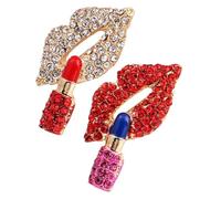 AKOOSY Broches para Mujer de Metal Diseño Labios y Lápiz Labial, Broche de Solapa Gemas de Imitación Rojo, 2 Unidades para Ropa y Accesorios de Moda, Decoración Femenina para Vestidos