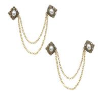 AKOOSY Broches para Mujer Estilo Vintage Cadena Dorada y Perlas, Alfileres Decorativos de Aleación Multiusos para Camisa y Suéter, Pack de 2 Piezas