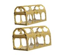 AKOOSY Caja Creativa de Plástico Dorado Portátil para Almacenamiento y Obsequio Forma de Cofre del Tesoro Pack de 2 Piezas para Festival o Cumpleaños