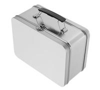 AKOOSY Caja de Hojalata con Asa, Diseño Rectangular Retro para Escritorio | Plata, Cierre Hermético y Acabado Liso, Adecuado para Postales, Sobres y Pequeños Accesorios