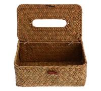 AKOOSY Caja Organizadora de Pañuelos de Hierba Marina con Tapa y Compartimentos Diseño Mano para Escritorio Almacenamiento Práctico Hogar u Oficina