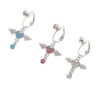 AKOOSY Clip On Belly Button Rings 3pcs Set Non Piercing Crystal Heart Angel Wing Belly Piercing Jewelry for Women Painfree Dangling Navel Stud Accessories