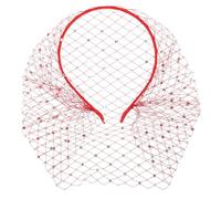 AKOOSY Diadema Nupcial con Velo de Malla Roja y Cristales Brillantes Ligera y Cómoda para Bodas Fiestas de Té y Disfraces Tocado Elegante para Novia