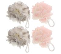 AKOOSY Esponja Luffa Natural para Baño 4piezas con Cinta para Colgar, Exfoliante Profunda E Higiénica, Adecuado para Hombres y Mujeres en Ducha Diaria