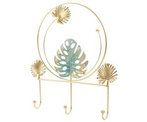 AKOOSY Ganchos de Pared de Hierro con 3 Ganchos y Hojas de Monstera Doradas, Perchero Decorativo para Entrada, Vestidor y Colgar Llaves, Bolsos y Abrigos, Organizador Funcional para